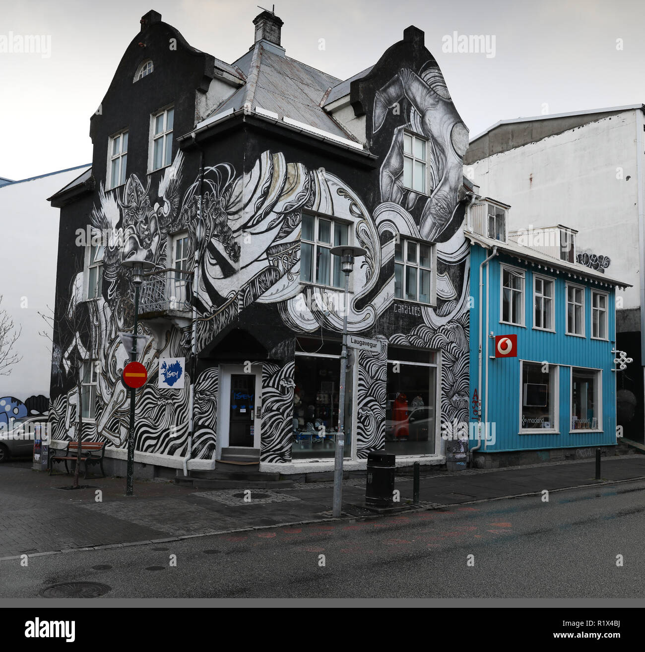 Parete progetto di poesia, 23 Laugavegur Street, Reykjavik Foto Stock