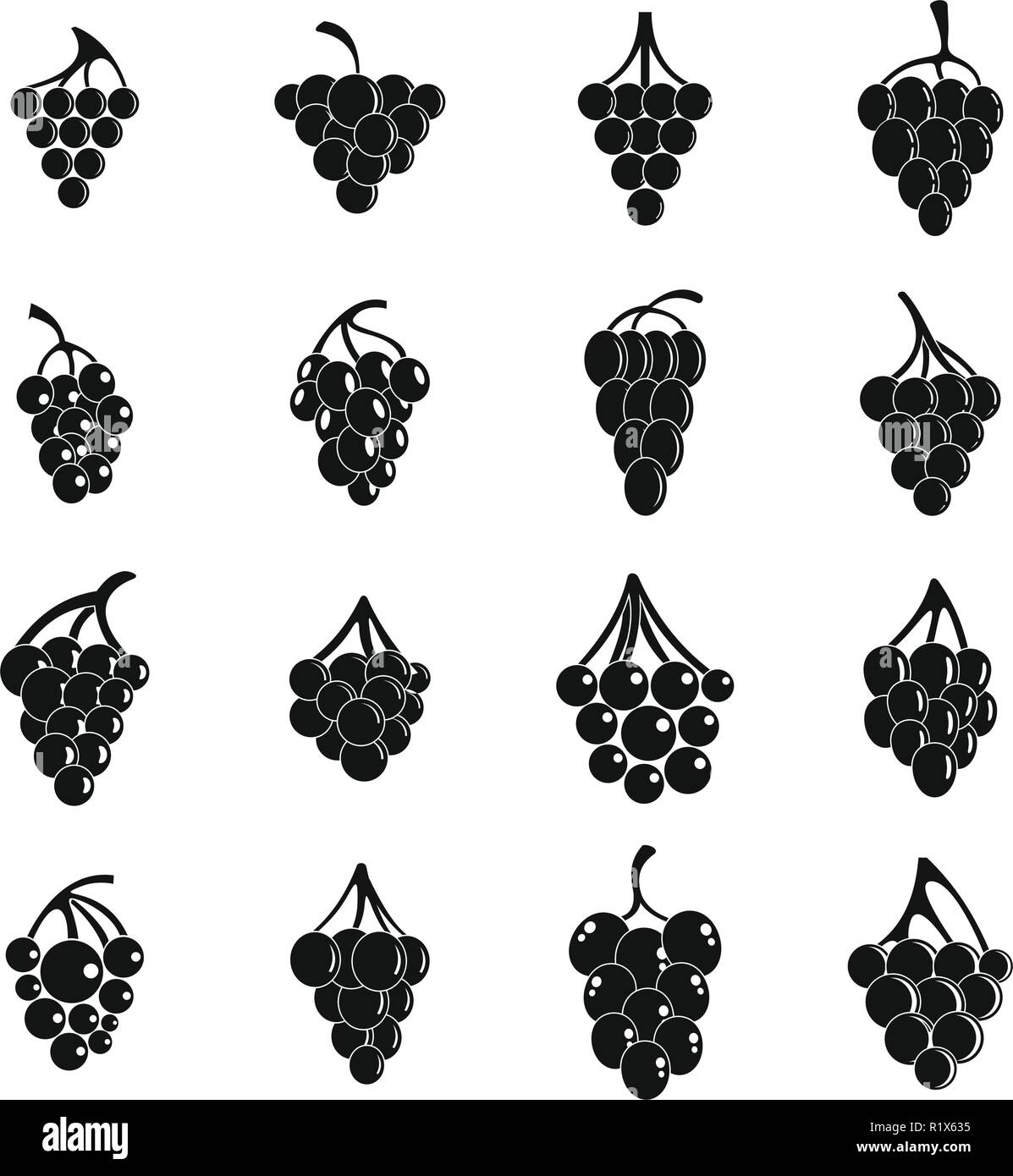 Vino di uve mazzetto di set di icone. Semplice illustrazione di 16 vini di uva grappolo alcool logo icone vettoriali per il web Illustrazione Vettoriale