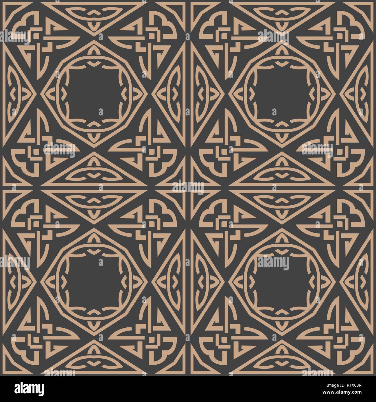 Vettore senza giunture di damasco pattern retrò sfondo triangel aborigena geometria telaio trasversale catena. Lusso elegante tono bruno design per sfondi, backd Illustrazione Vettoriale