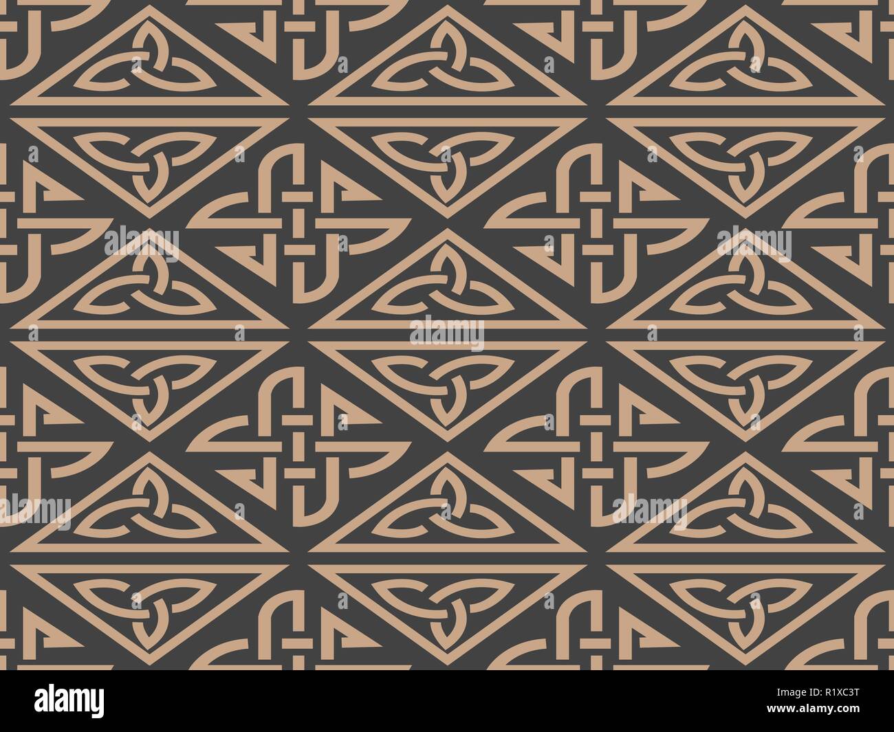 Vettore senza giunture di damasco pattern retrò sfondo triangel aborigena geometria telaio trasversale catena. Lusso elegante tono bruno design per sfondi, backd Illustrazione Vettoriale