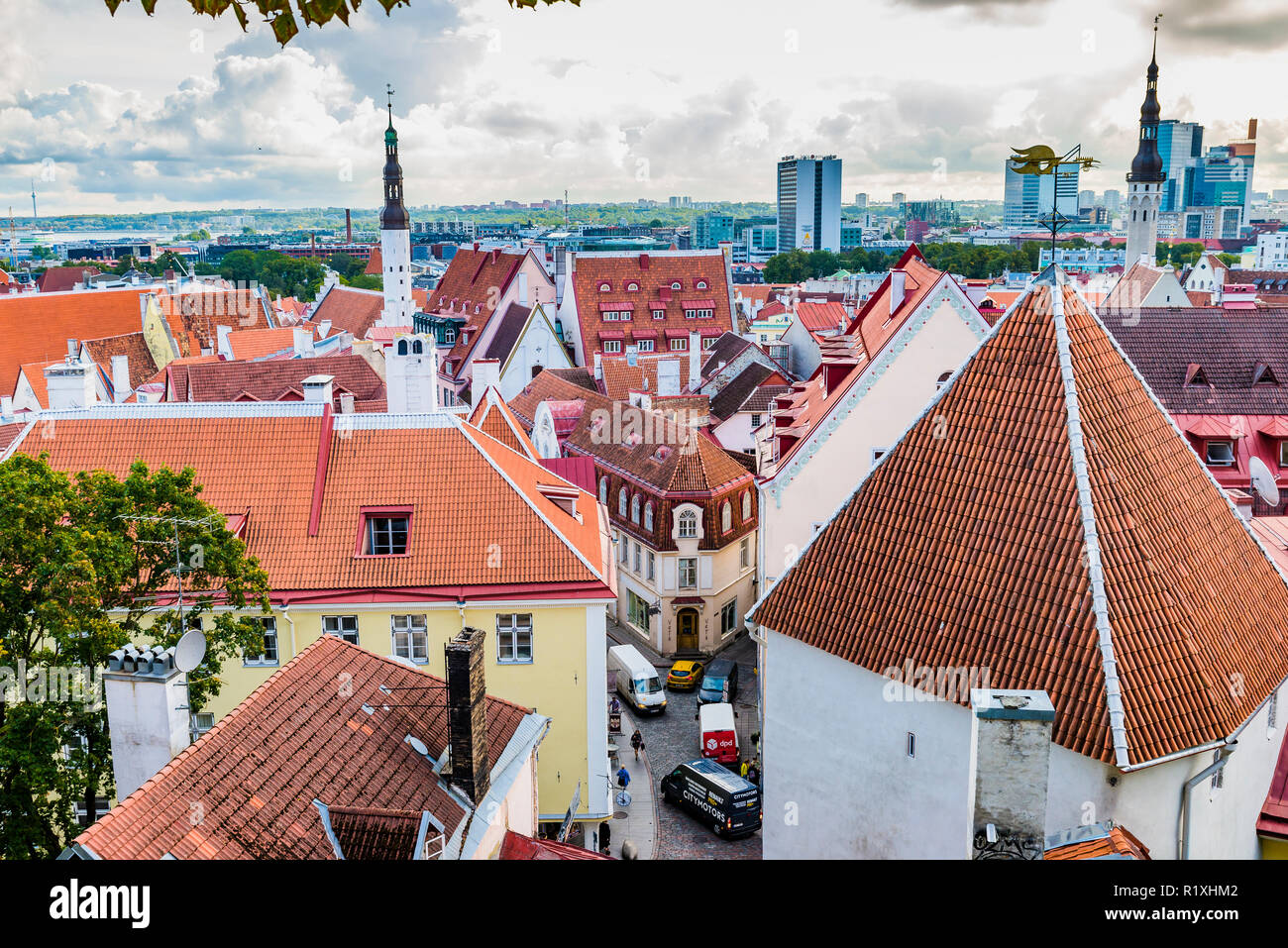 La città vecchia di Tallinn visto da un belvedere sulla collina di Toompea. Tallinn, Harju County, Estonia, paesi baltici, Europa. Foto Stock
