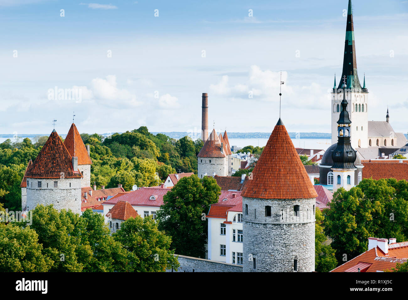 La città vecchia di Tallinn visto da un belvedere sulla collina di Toompea. Tallinn, Harju County, Estonia, paesi baltici, Europa. Foto Stock
