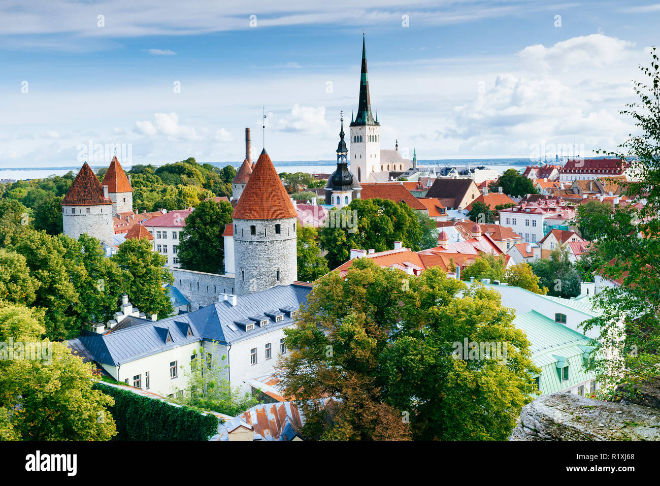 La città vecchia di Tallinn visto da un belvedere sulla collina di Toompea. Tallinn, Harju County, Estonia, paesi baltici, Europa. Foto Stock