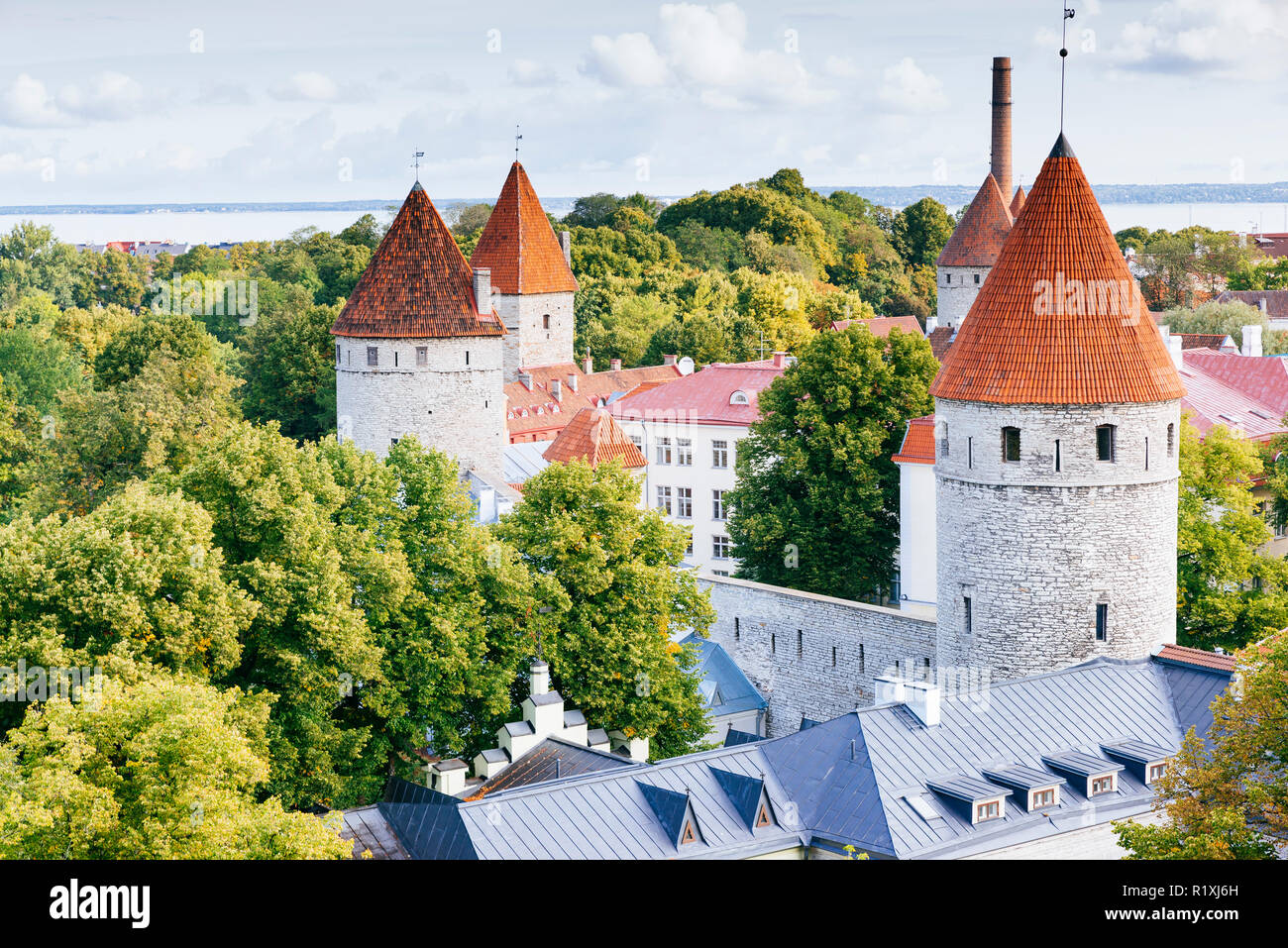 La città vecchia di Tallinn visto da un belvedere sulla collina di Toompea. Tallinn, Harju County, Estonia, paesi baltici, Europa. Foto Stock