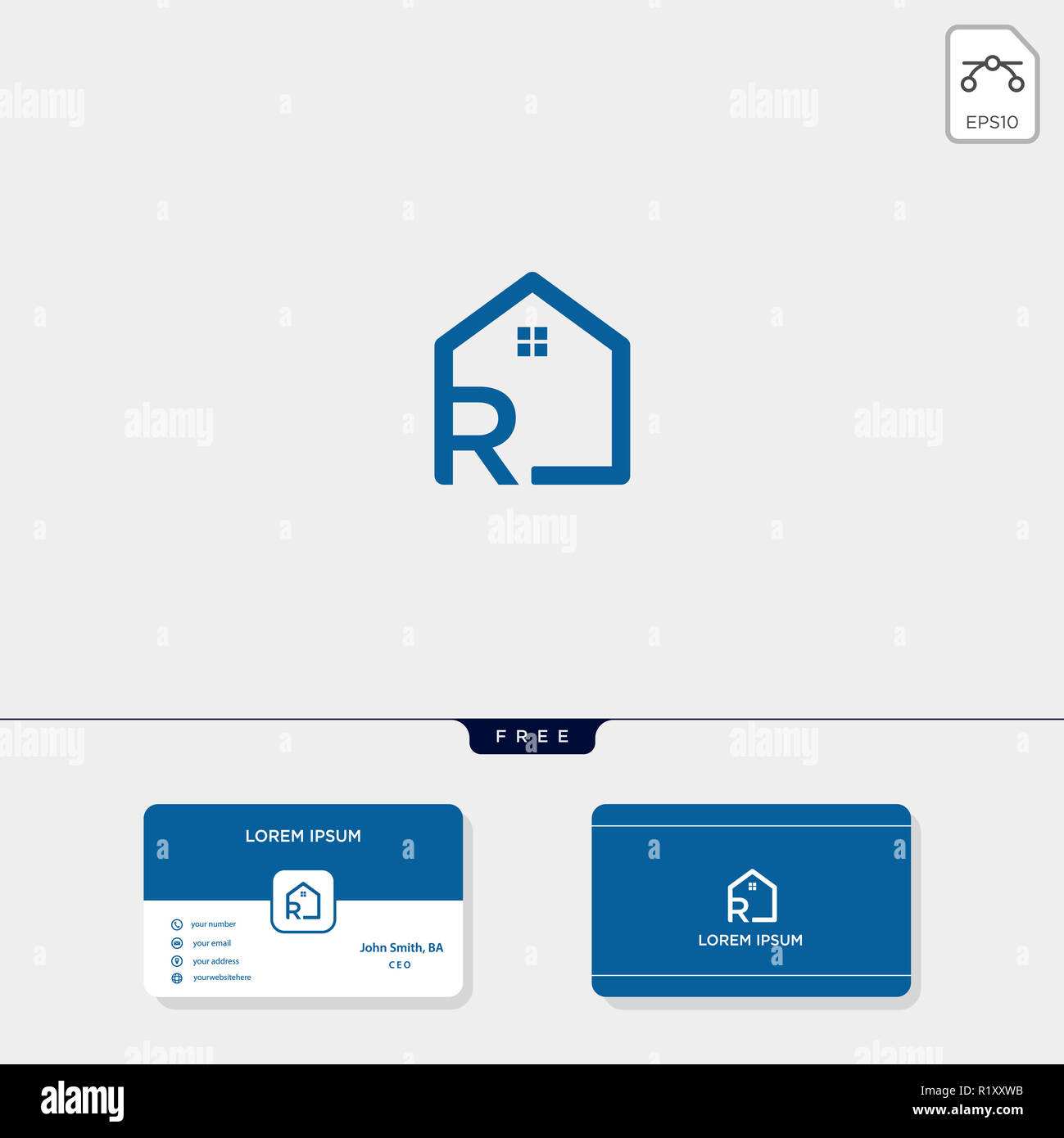 Iniziali di R logo creativo modello, logo minimalista per immobili corporate. illustrazione vettoriale, business card template design includono Foto Stock