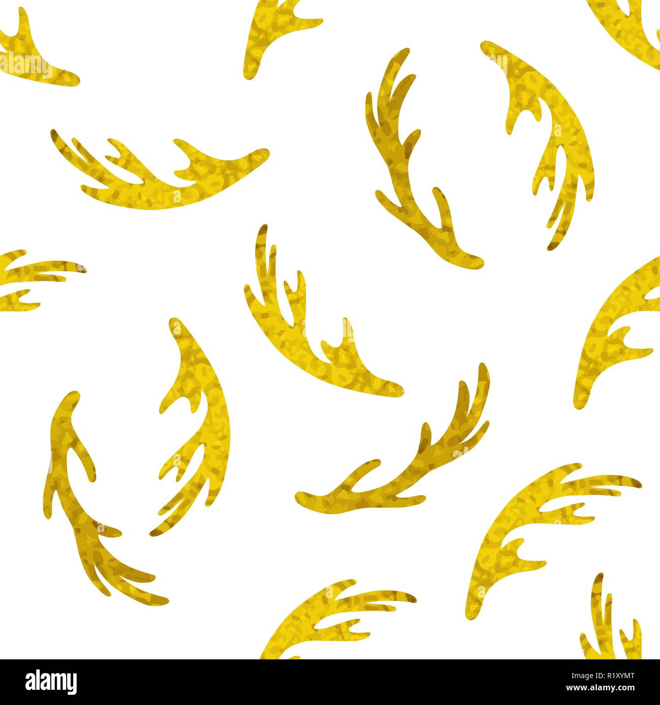 Vettore d'oro seamless pattern con corna di cervo. Decorativo sullo sfondo di Natale. Illustrazione Vettoriale