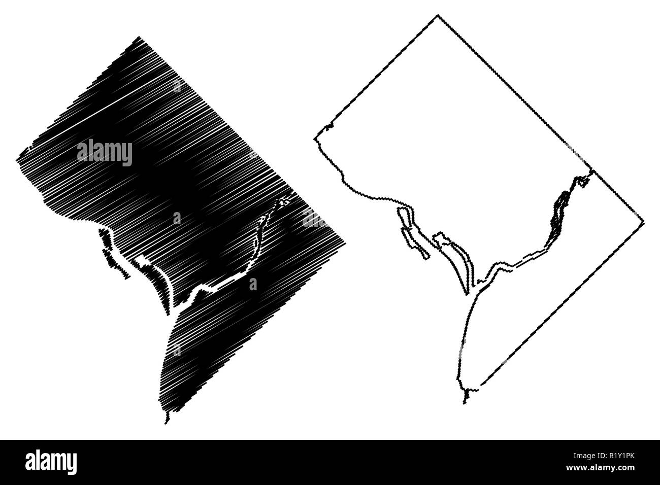 La città di Washington ( Stati Uniti città, Stati Uniti d'America, usa city) mappa illustrazione vettoriale, scribble schizzo città di Washington D.C. (Distric Illustrazione Vettoriale