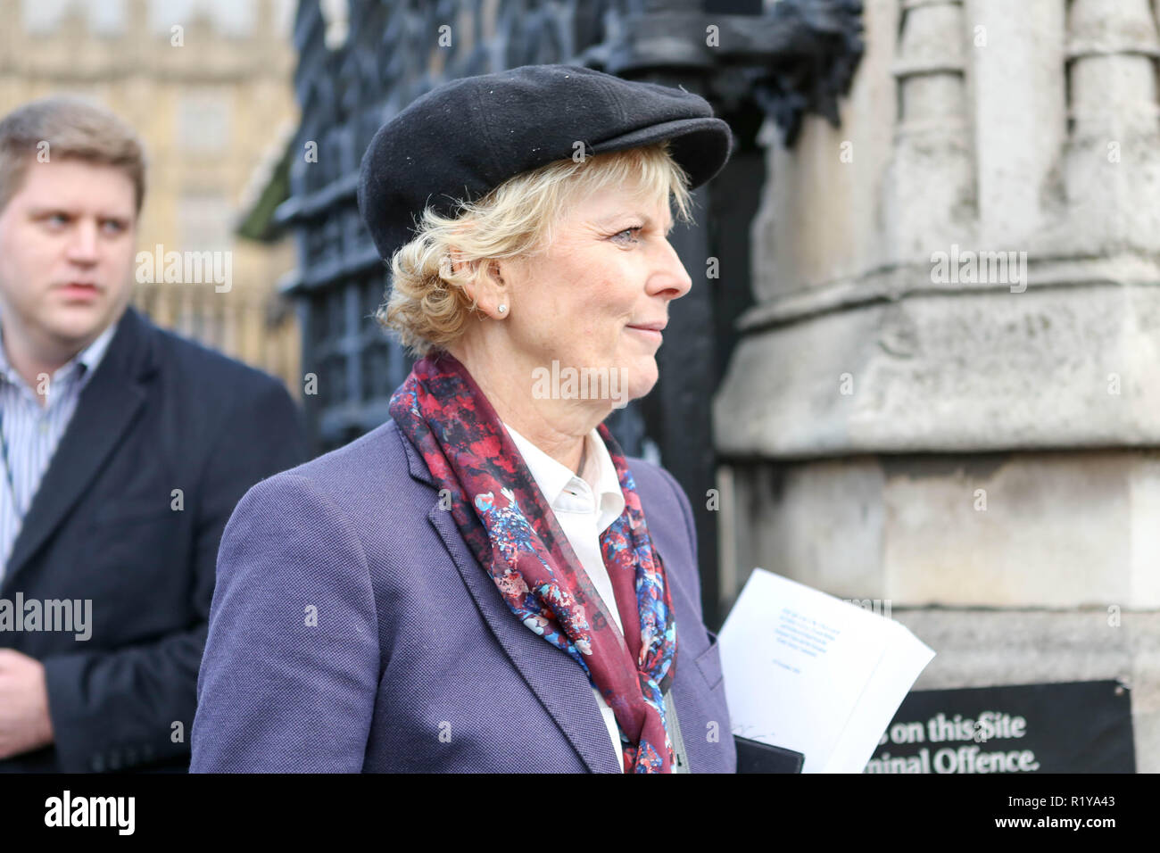 Londra, UK.XV Nov, 2018. Anna Soubry MP lascia il Parlamento, Westminster. Penelope Barritt/Alamy Live News Foto Stock