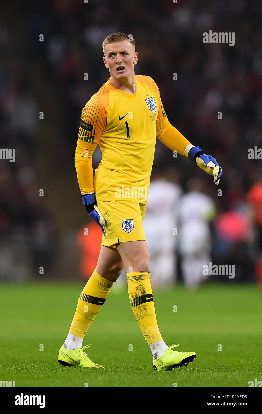 Londra. Regno Unito. Il 15 novembre 2018. In inghilterra il portiere Giordania Pickford (1) durante la International amichevole tra Inghilterra e Stati Uniti allo stadio di Wembley. Credito: MI News & Sport /Alamy Live News Foto Stock