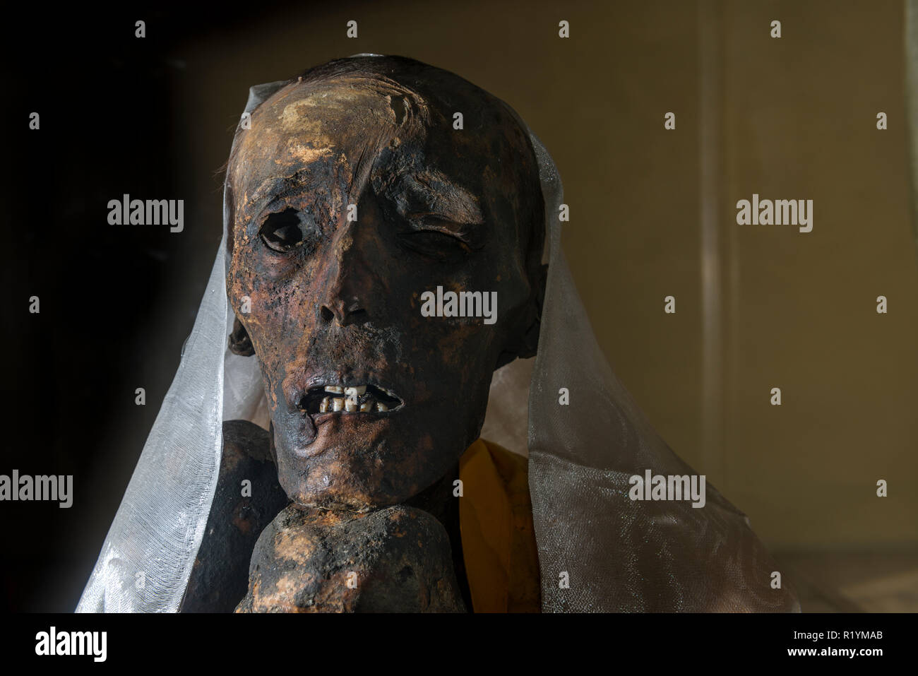 Ritratto di La mummia di un monaco dal XV secolo, la quale è stata trovata in giu villaggio in 1975 Foto Stock