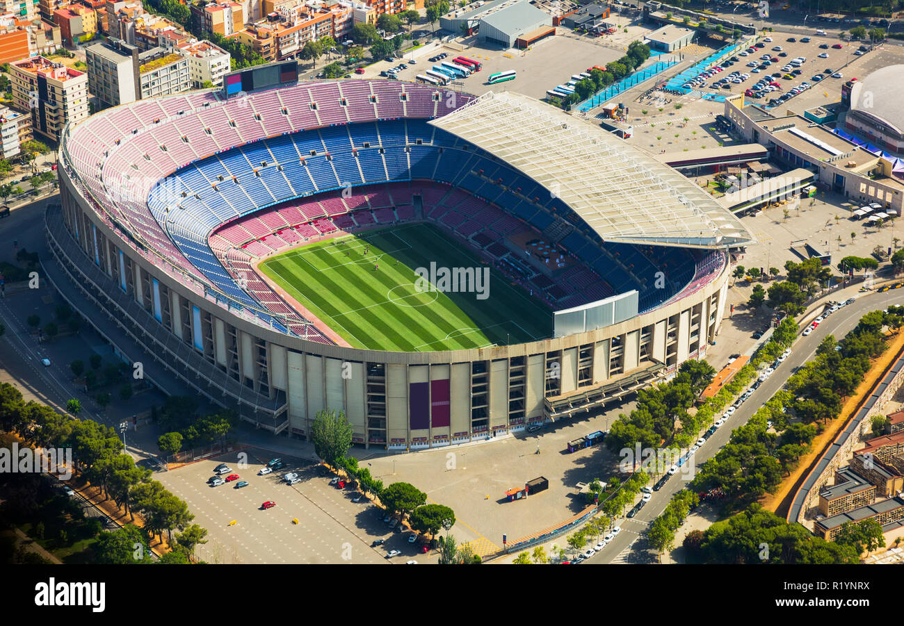 Camp Nou, il famoso stadio di calcio di Barcellona della Catalogna, Spagna Foto Stock