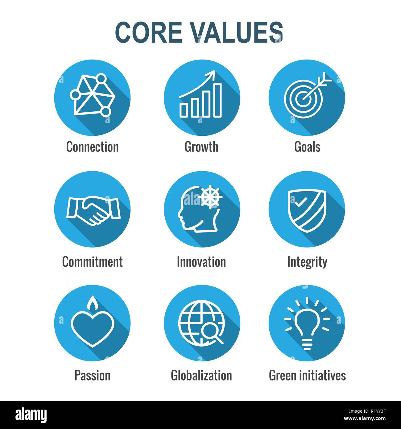 Valori Core Outline o Icona Linea il convogliamento di integrità e scopo Illustrazione Vettoriale