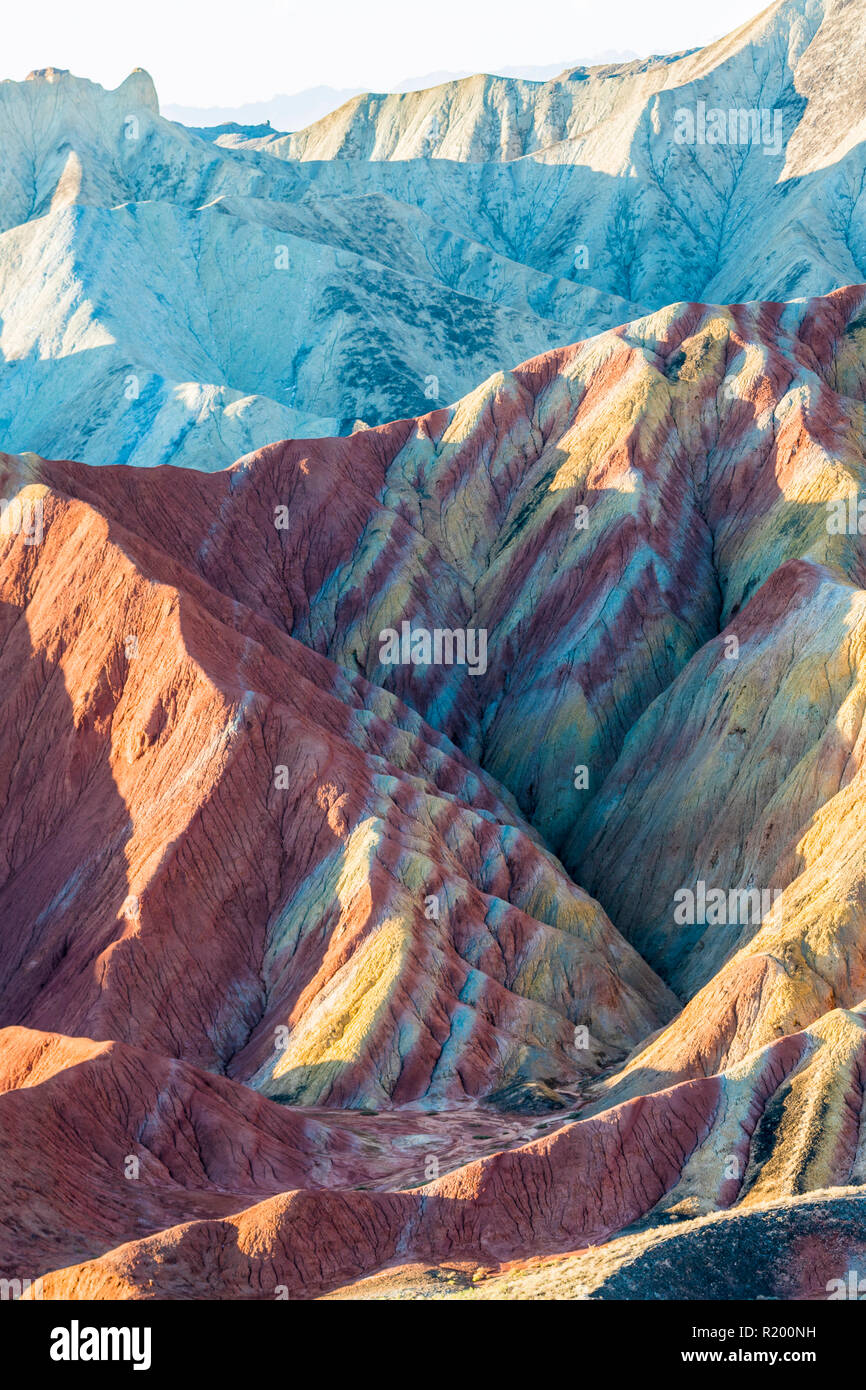 Erosi colline del conglomerato sedimentari e pietra arenaria, .Patrimonio Mondiale Unesco, Zhangye, Cina Foto Stock