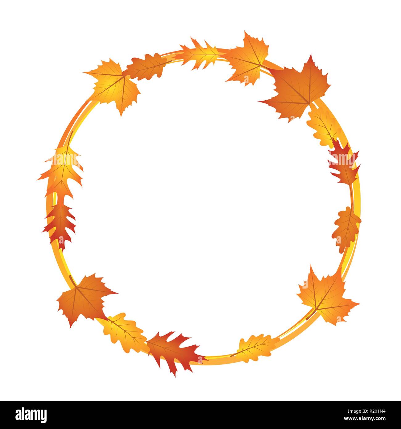 Cerchio arancione con foglie di autunno isolati su sfondo bianco illustrazione vettoriale EPS10 Illustrazione Vettoriale