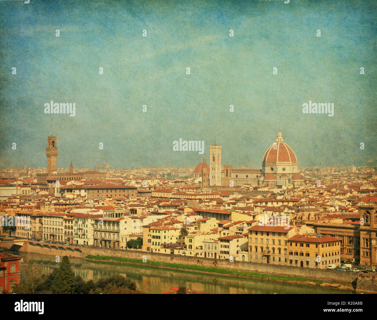 Firenze città skyline, Toscana, Italia. Aggiunta di Grana carta Foto Stock
