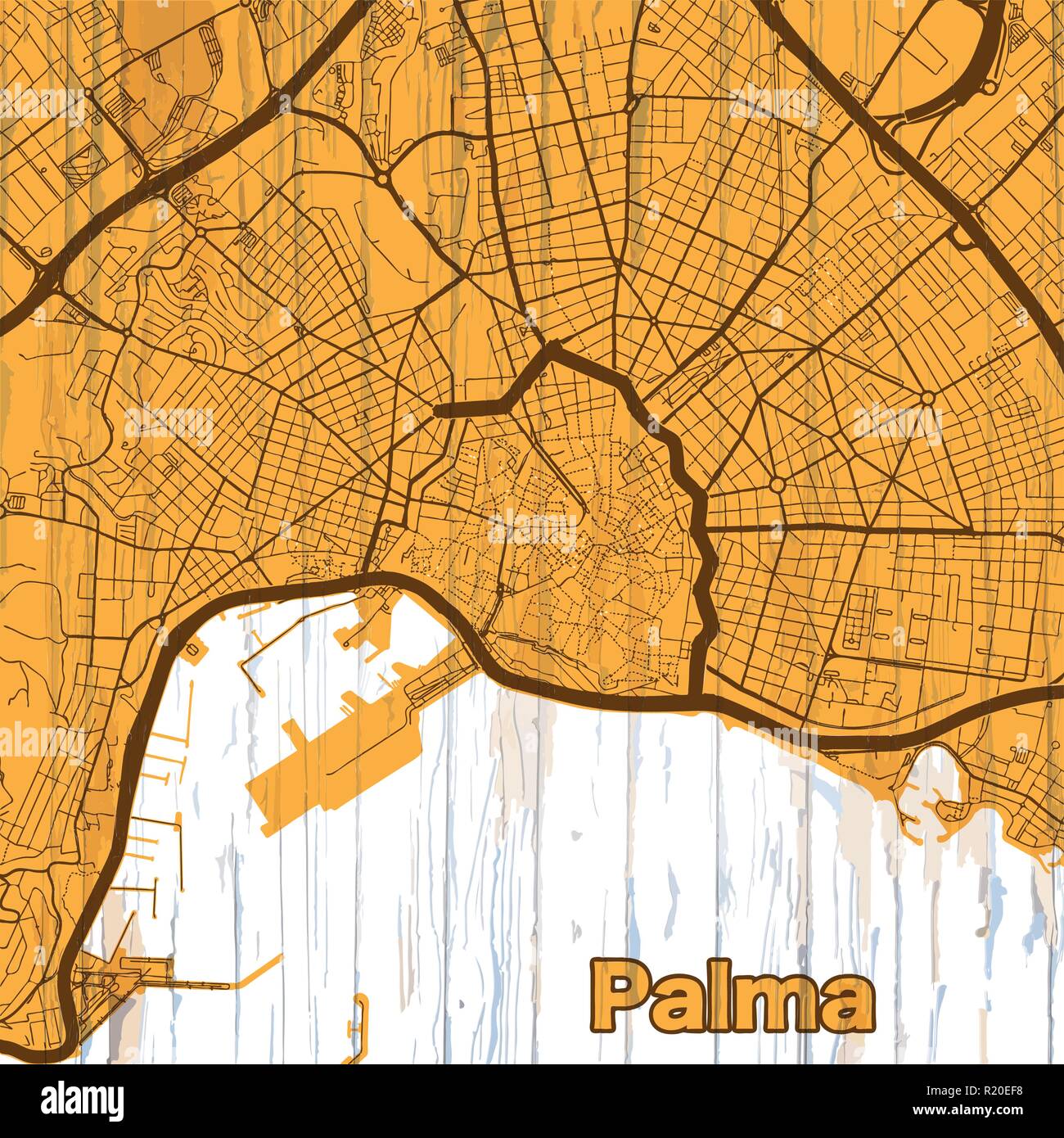 Vintage Mappa di Palma. Illustrazione Vettoriale modello per l'arte al muro e la commercializzazione in formato quadrato. Illustrazione Vettoriale