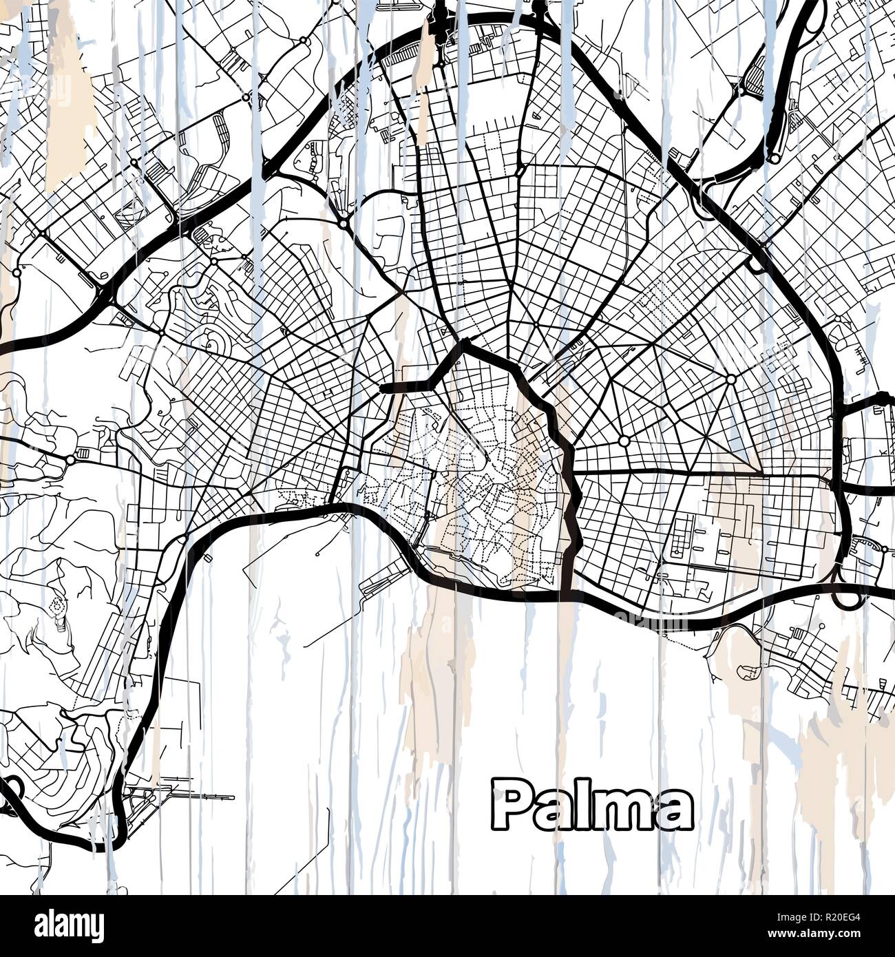 Mappa stradale di Palma. Illustrazione Vettoriale modello per l'arte al muro e la commercializzazione in formato quadrato. Illustrazione Vettoriale