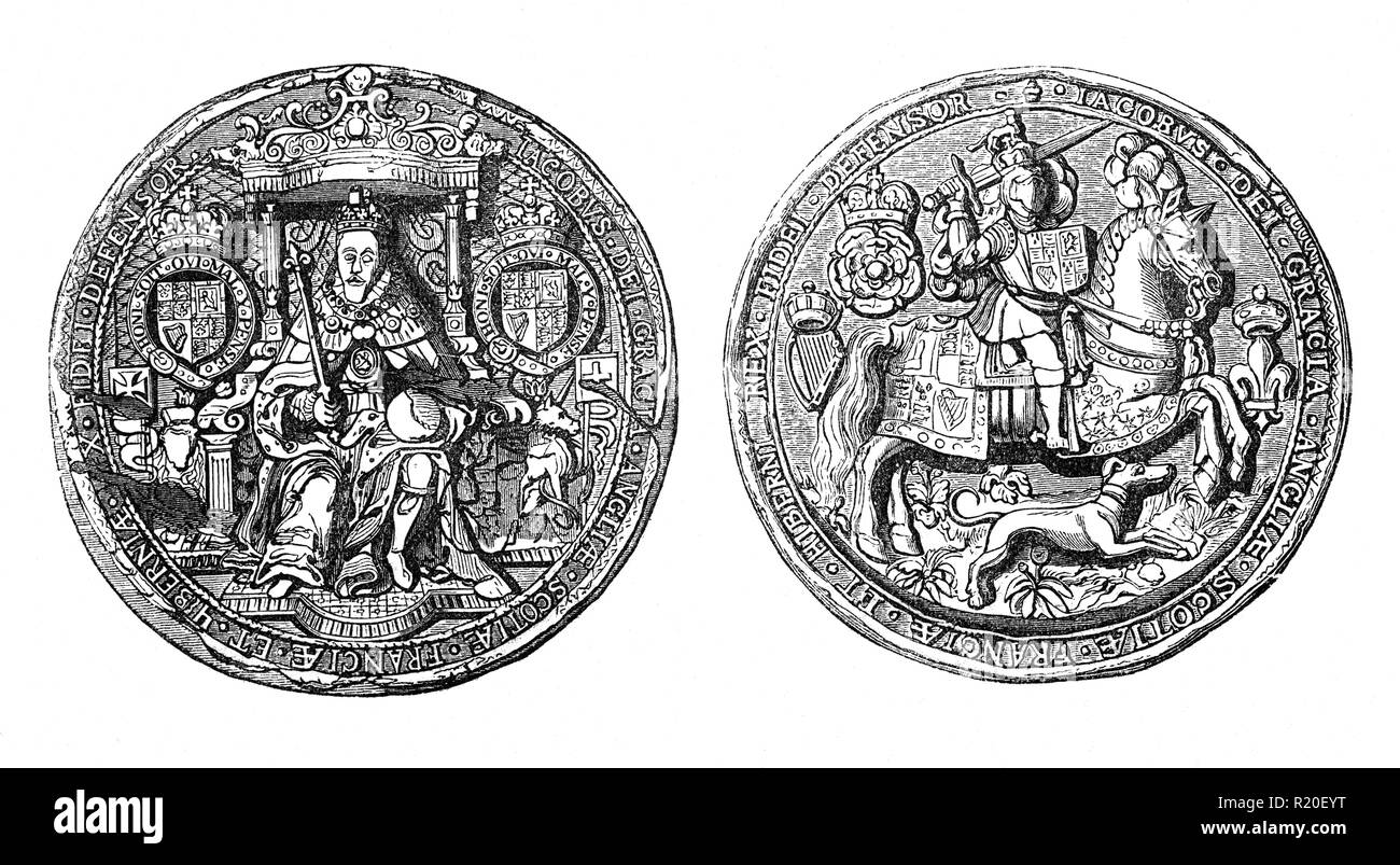 La grande tenuta di Giacomo VI e I, James Charles Stuart; (1566-1625) fu re di Scozia come Giacomo VI dal 24 luglio 1567 e Re di Inghilterra e Irlanda come James. Sebbene i regni di Scozia e Inghilterra erano i singoli stati sovrani, con propri parlamenti, magistrati e leggi, anche se entrambi erano governate da James. È riuscito il ultimo Tudor monarch, Elizabeth I nel 1603 e regnò in tutti e tre i regni per 22 anni, un periodo noto dopo di lui come l'epoca giacobino, fino alla sua morte in 1625 all'età di 58. Foto Stock