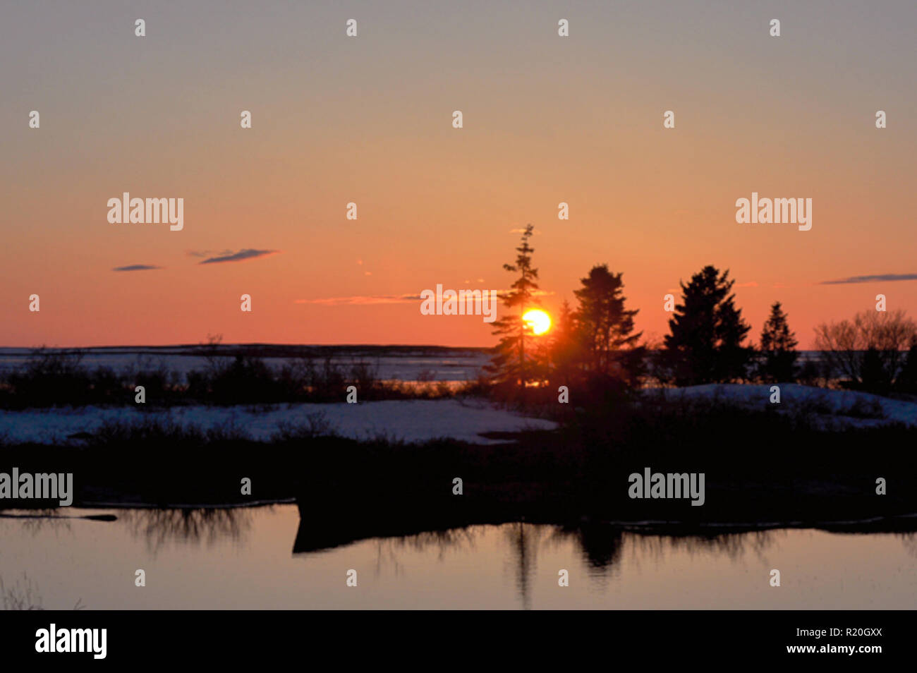 Tramonto , Baia di Hudson, Northern Quebec Foto Stock