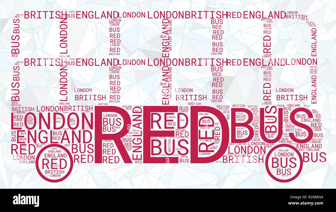 London Bus nuvola di parole isolate su una poligonale sfondo blu Illustrazione Vettoriale