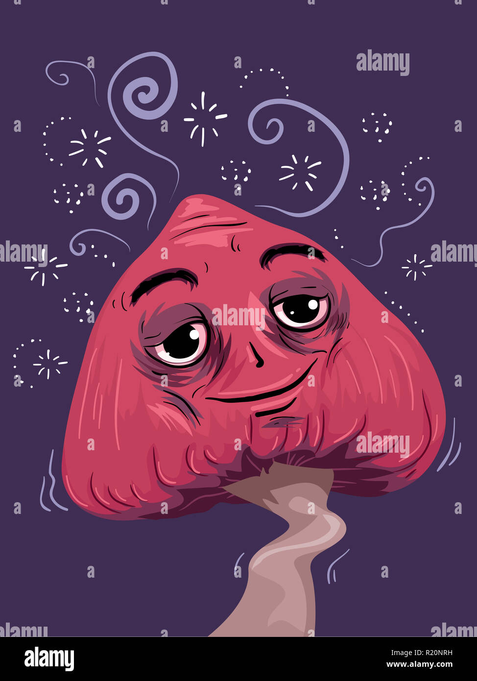Il Mascot illustrazione con un distanziati rosso funghi psichedelici Foto Stock