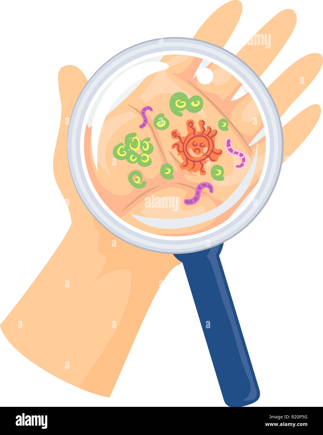 Illustrazione Di Una Lente Di Ingrandimento Sopra Una Mano