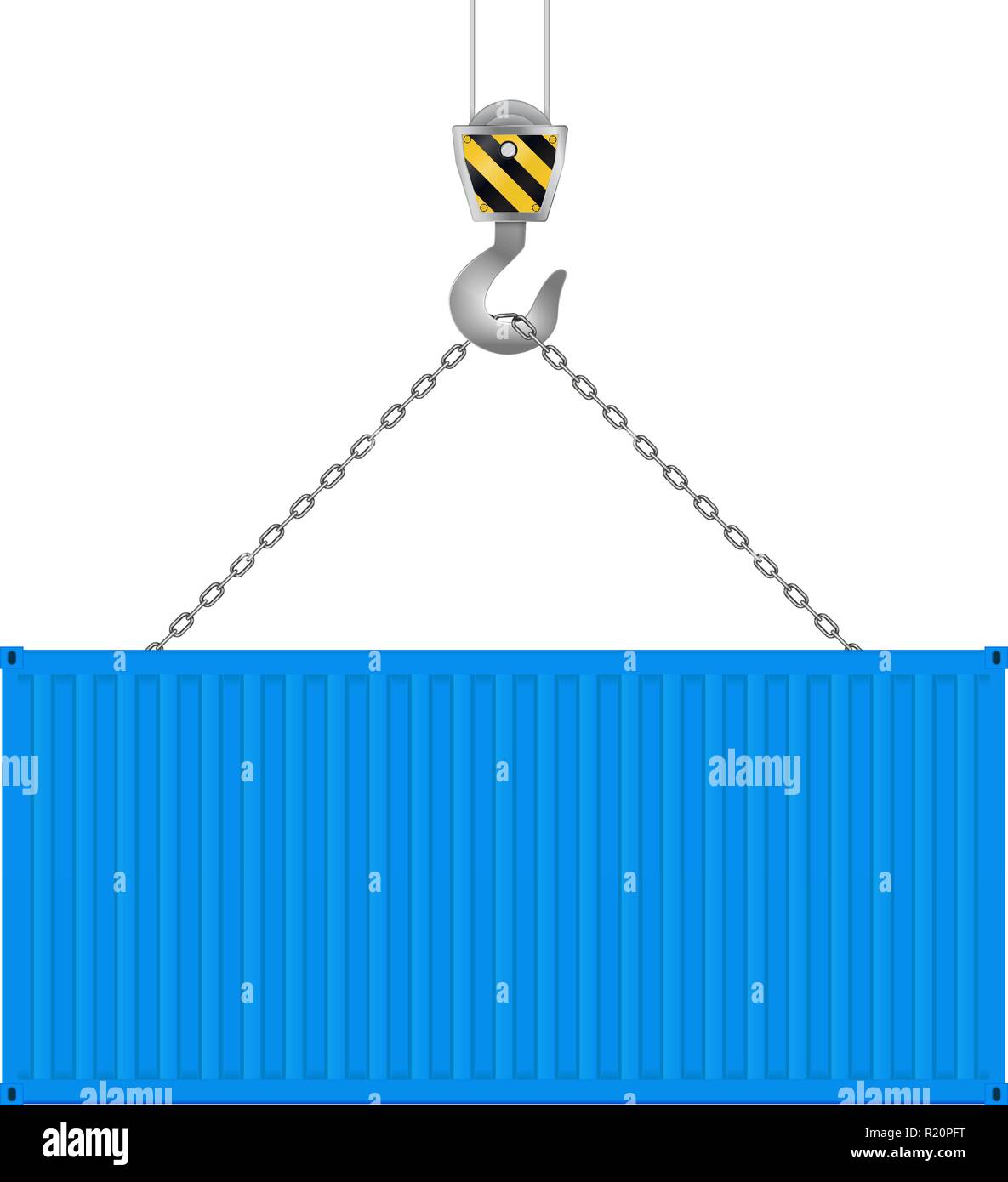 Blu di contenitore di spedizione su un gancio della gru Illustrazione Vettoriale