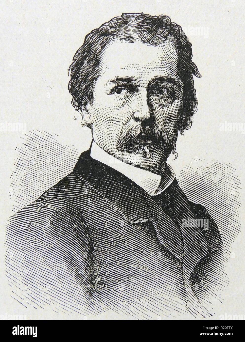 Jean Francois Millet (1814-1875), pittore francese, ricordato per ''l'Angelus'' e ''Le Spigolatrici''. Incisione. Foto Stock