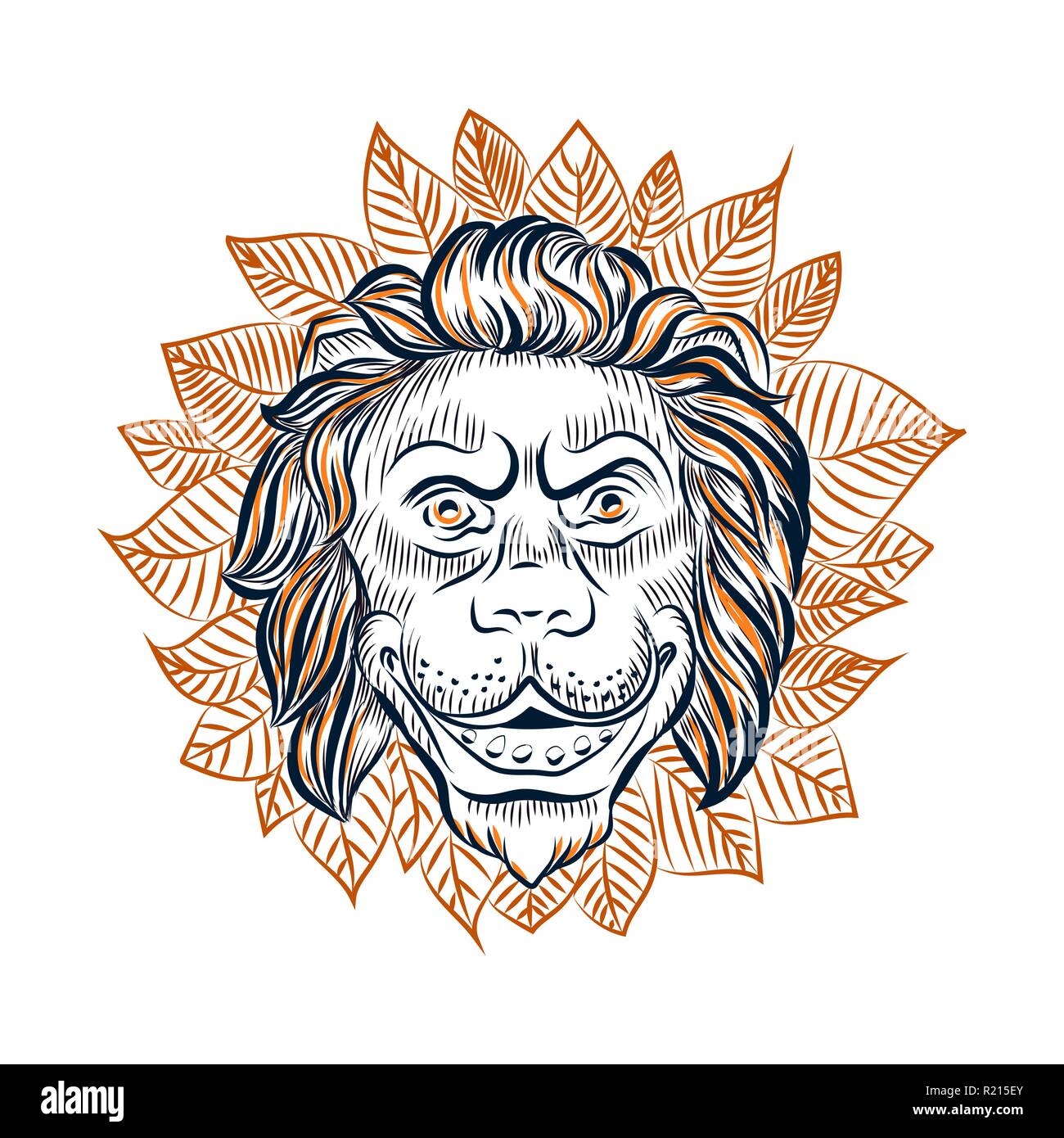 Faccia di leone figura decorativa. Illustrazione Vettoriale