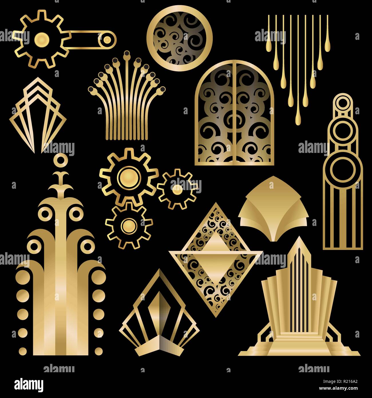 Art deco/Arte nuvo vettore diy nero dorato elegante set di oggetti per la  stampa e il web. Illustrazione creativa Immagine e Vettoriale - Alamy