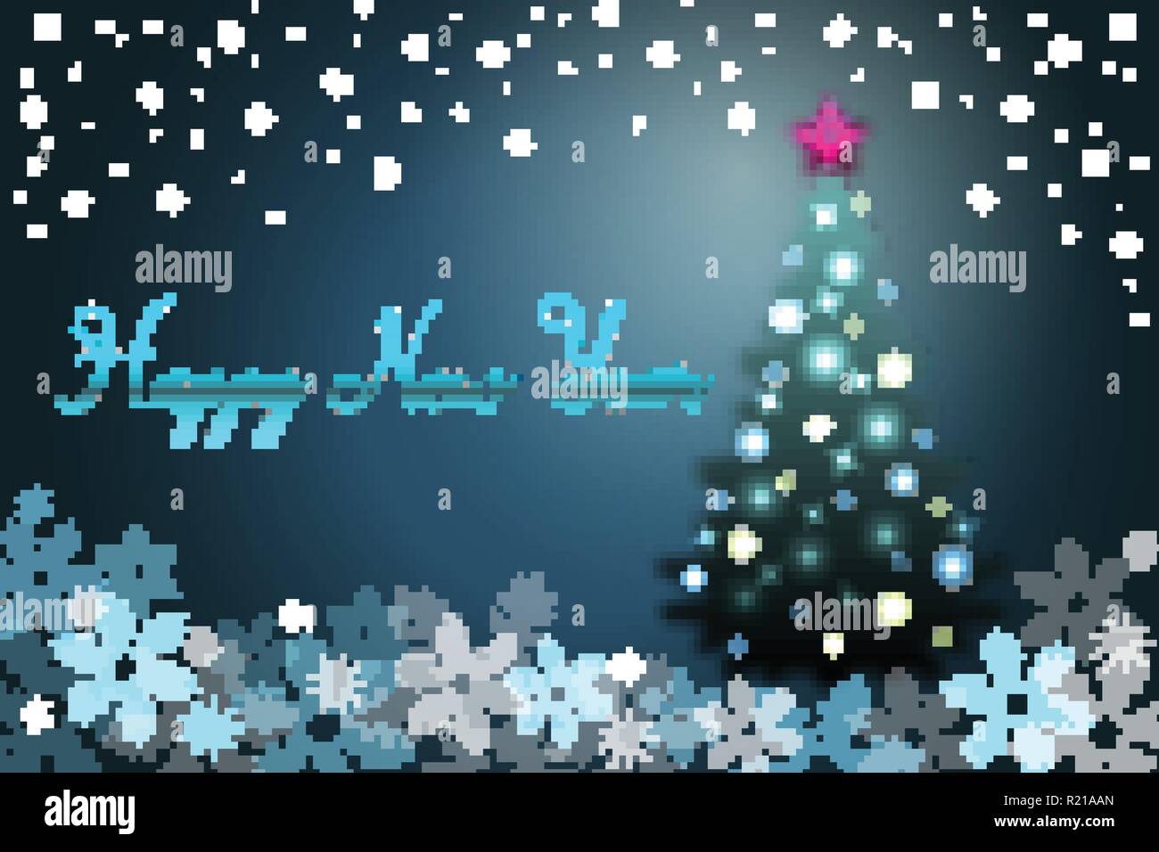 Vacanze inverno sfondo con neve e pelliccia-tree, scritte a mano una frase felice anno nuovo. Stagione di Natale illustrazione vettoriale, cartolina, EPS 10 Illustrazione Vettoriale