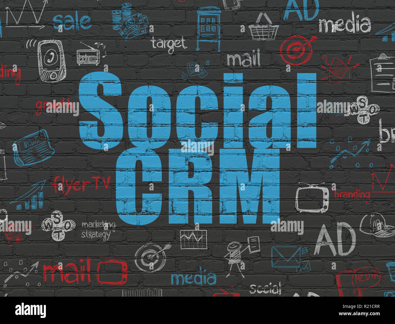 Concetto di commercializzazione: Social CRM su sfondo a parete Foto Stock