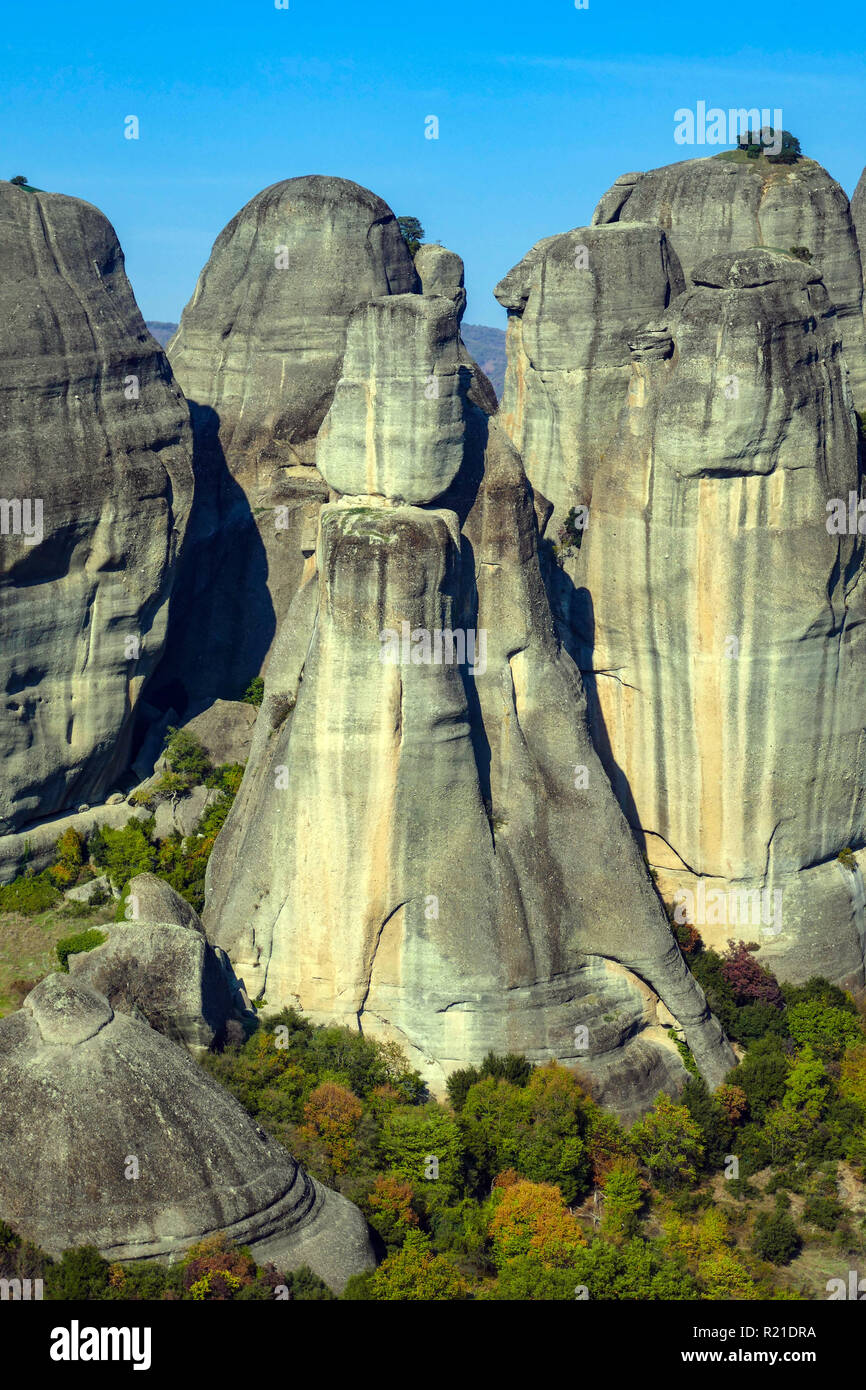 Agios Nikolaos Monastero, Meteora, sito patrimonio mondiale dell'UNESCO, conglomerati di torri e monasteri, Grecia Foto Stock