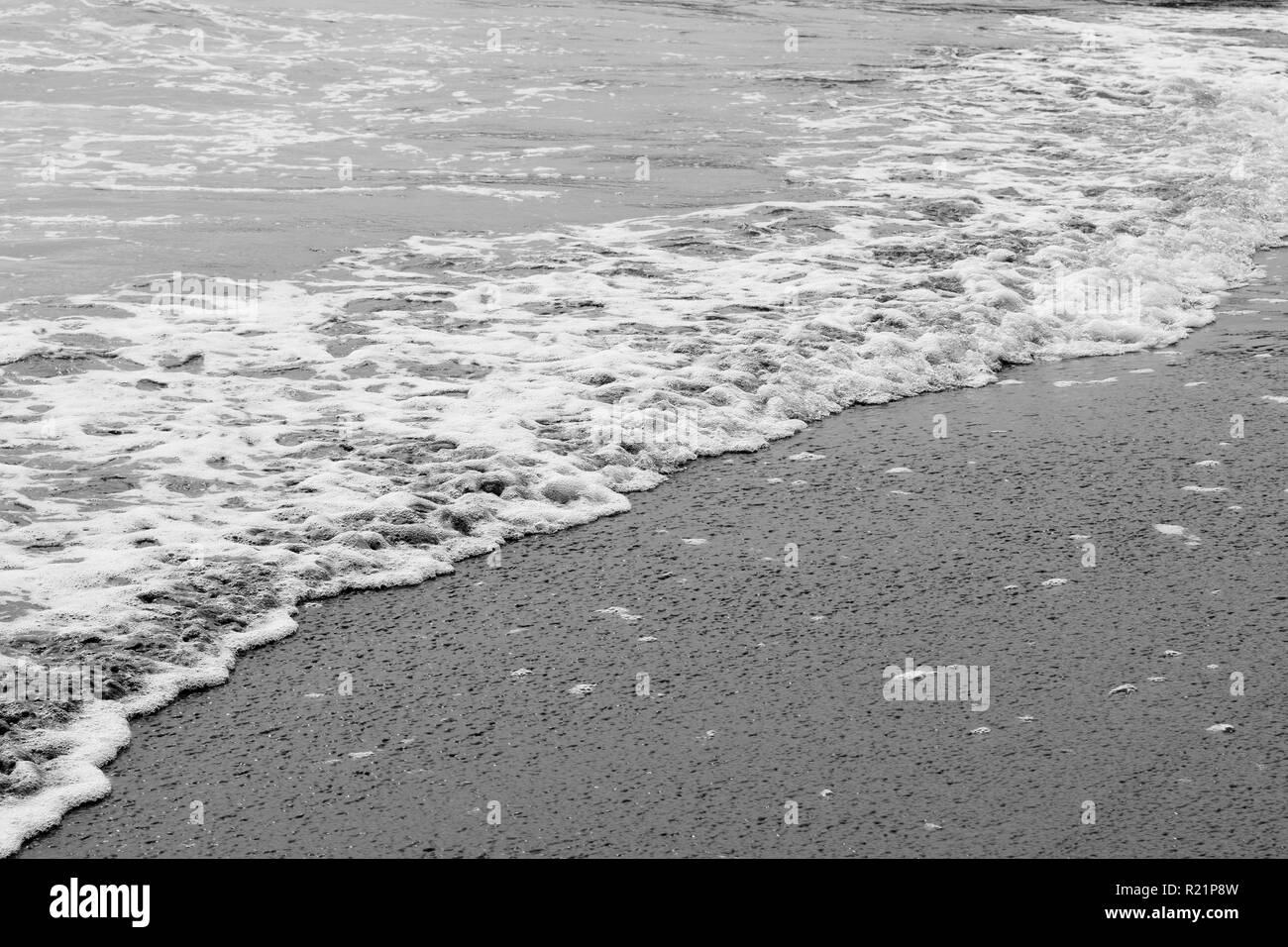 La spiaggia dell'Oceano Pacifico in bianco e nero Foto Stock