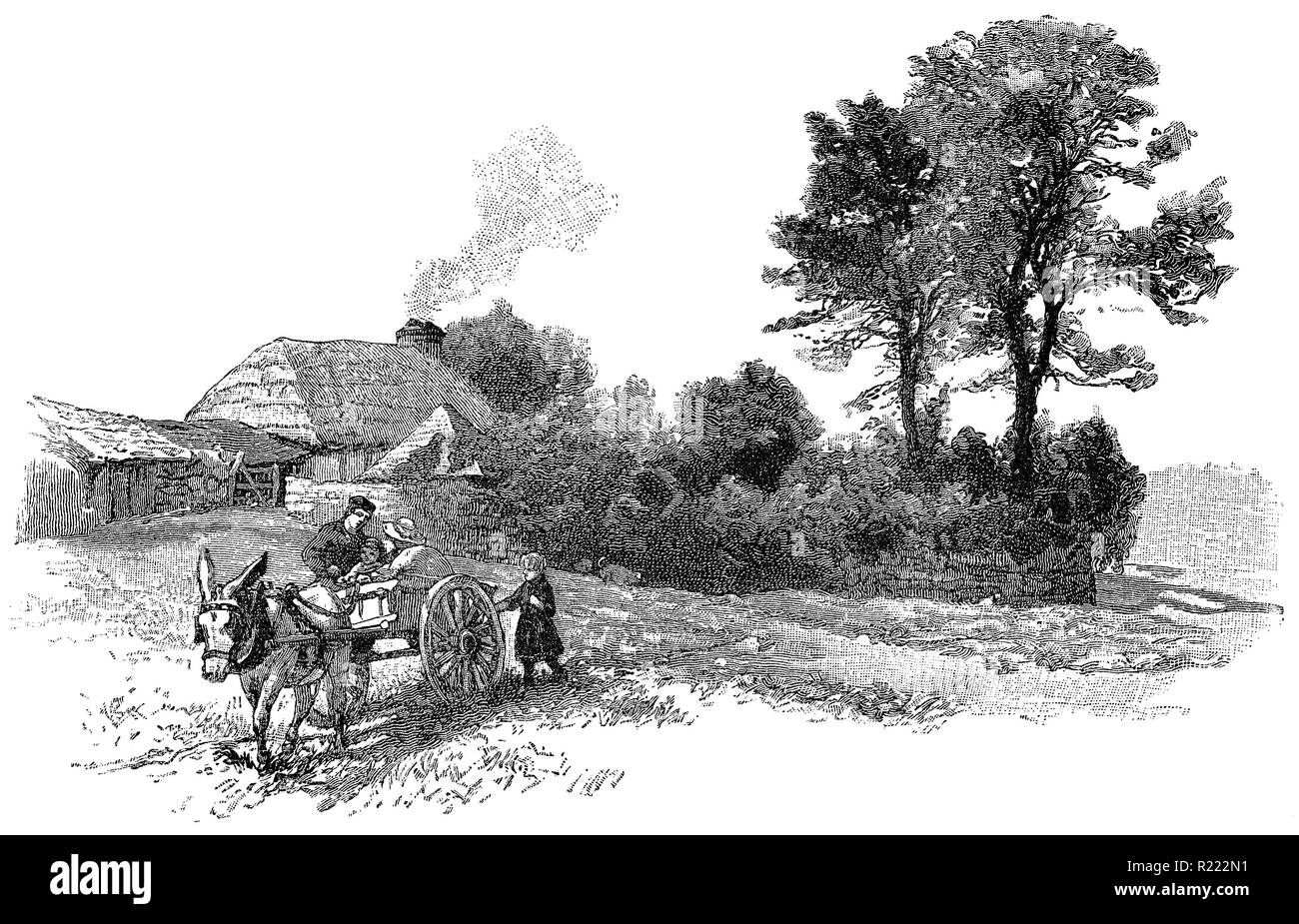 1884 vintage incisione di un cottage a Dartmoor, a partire da un disegno con L.R. O'Brien. Foto Stock