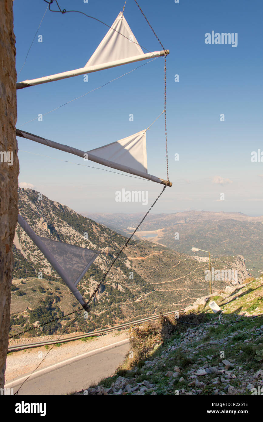 Mulino a vento Altopiano di Lassithi, Creta, Grecia Foto Stock