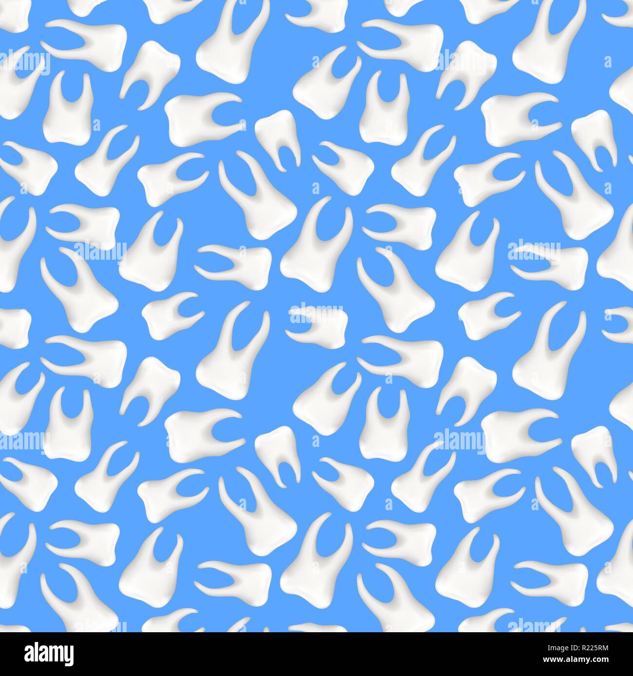 Un sacco di luminose realistiche umano teeths sul blu, dentista modello senza giunture Illustrazione Vettoriale