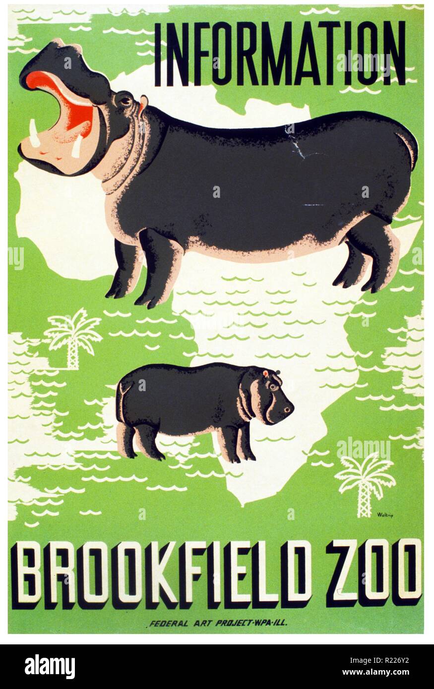 Depressione Americana era poster per Zoo Brookfield; da Mildred Waltrip, per la US Federal Art Project, 1938 Foto Stock