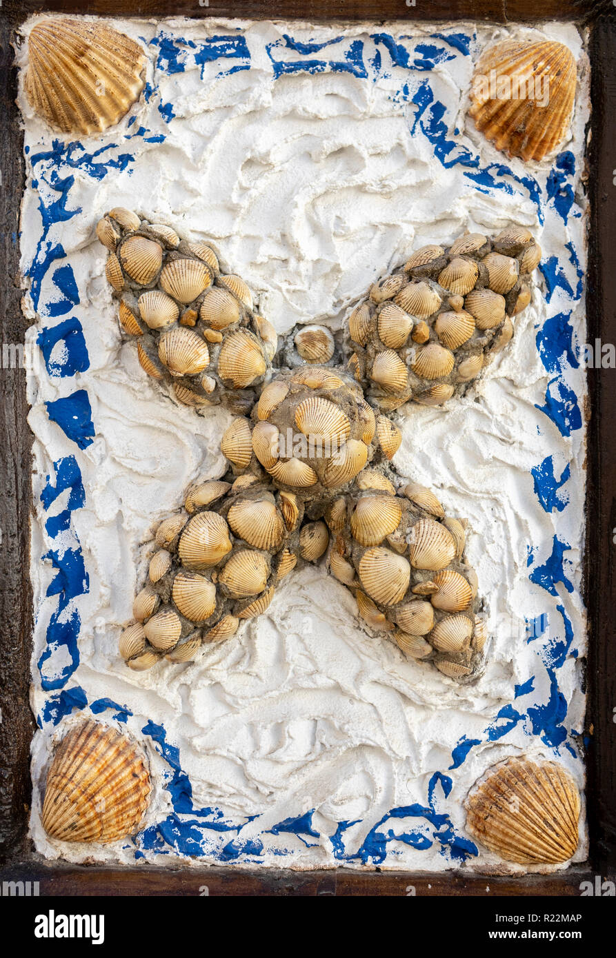 Decorativa Arte Folk placca parete realizzata da conchiglie Portogallo, Algarve, Foto Stock