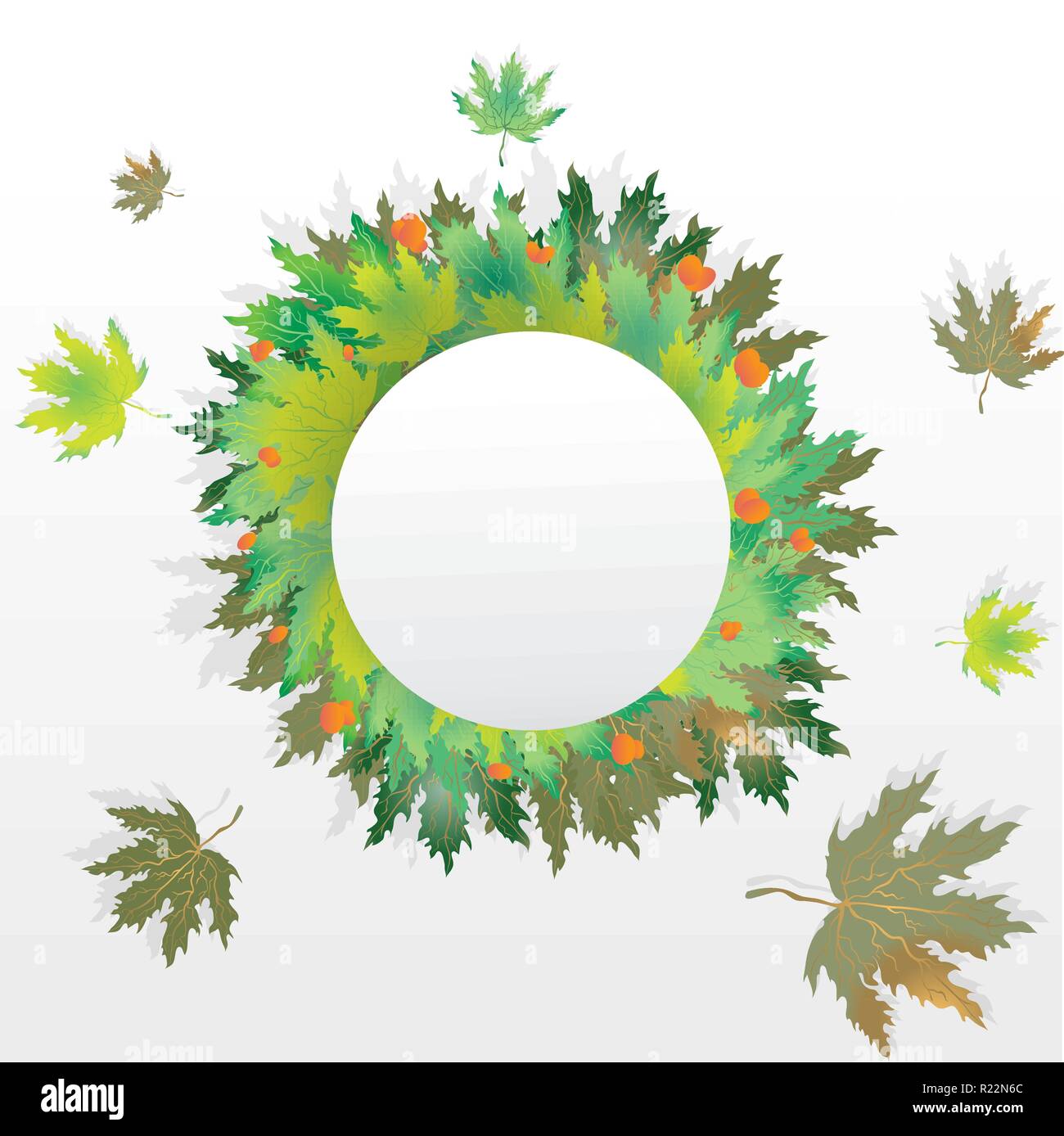 Foglie di autunno round etichetta ,con la caduta di foglie telaio circolare per la stampa e il web Vendita banner e poster blank illustrazione vettoriale . Illustrazione Vettoriale