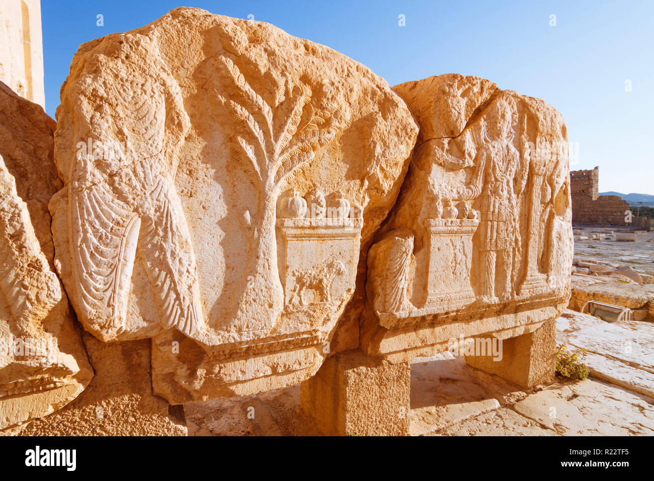 Palmyra, Homs Governatorato, Siria - Maggio 27th, 2009 : il primo secolo d.c. sollievo dalla cella del tempio di Bel raffigurante Bel come un aquila ricevendo off Foto Stock