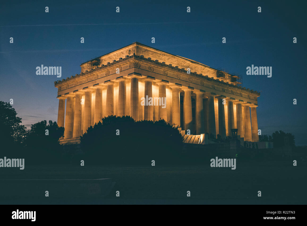 Vista notturna del Lincoln Memorial a Washington D.C. Foto Stock