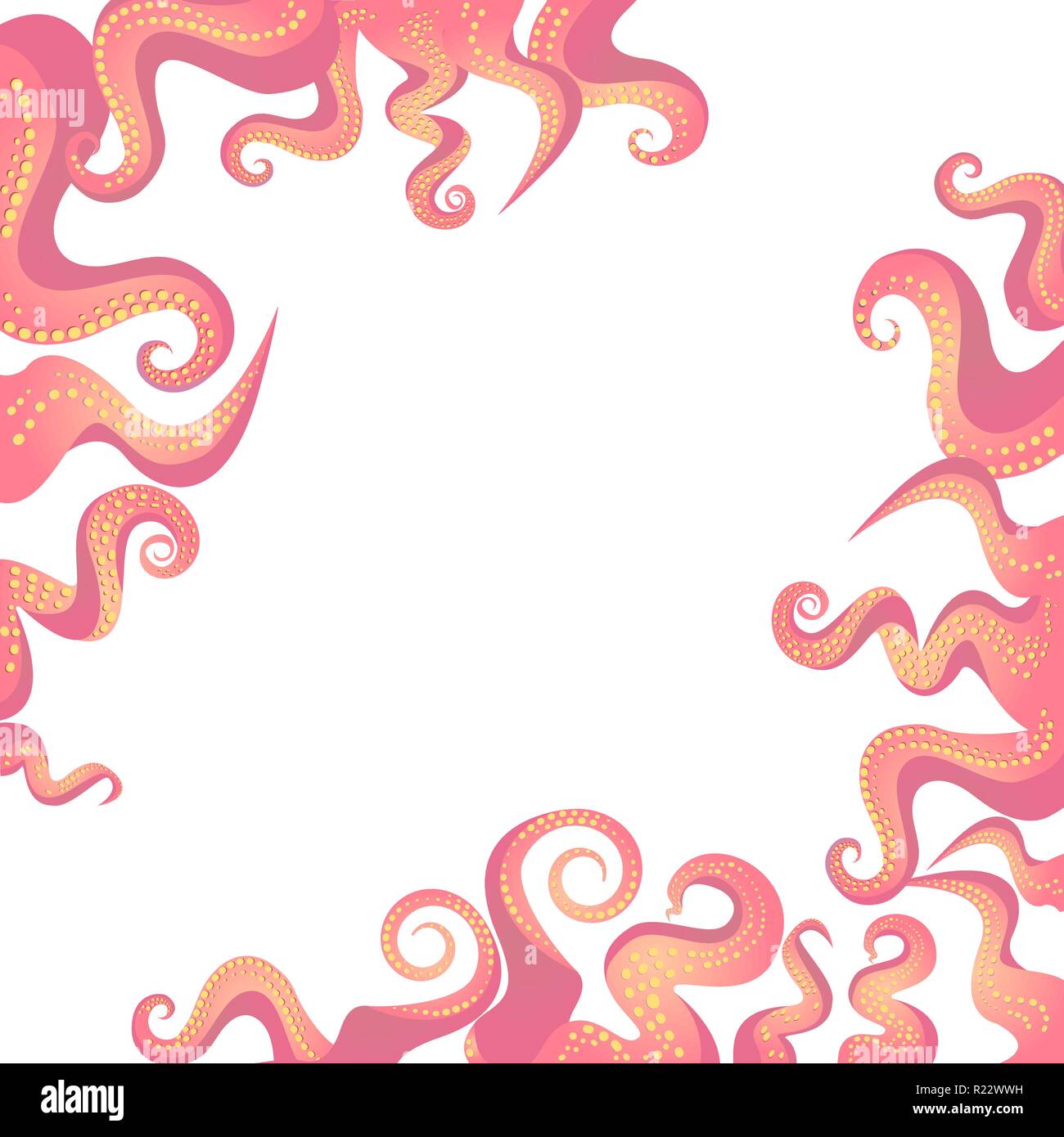 Tentacoli cornice color rosa corallo, oceano motivo piatto illustrazione dei cartoni animati per il web e la stampa, grazioso decor. Illustrazione Vettoriale