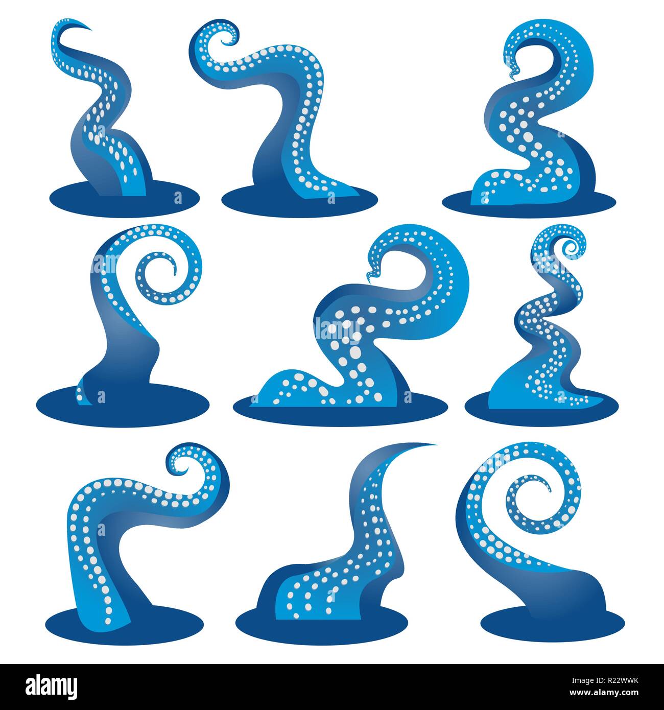 Blu i tentacoli di un polipo set DIY, oceano motive flat Cartoon carino illustrazione per il web e la stampa, grazioso decor. Illustrazione Vettoriale