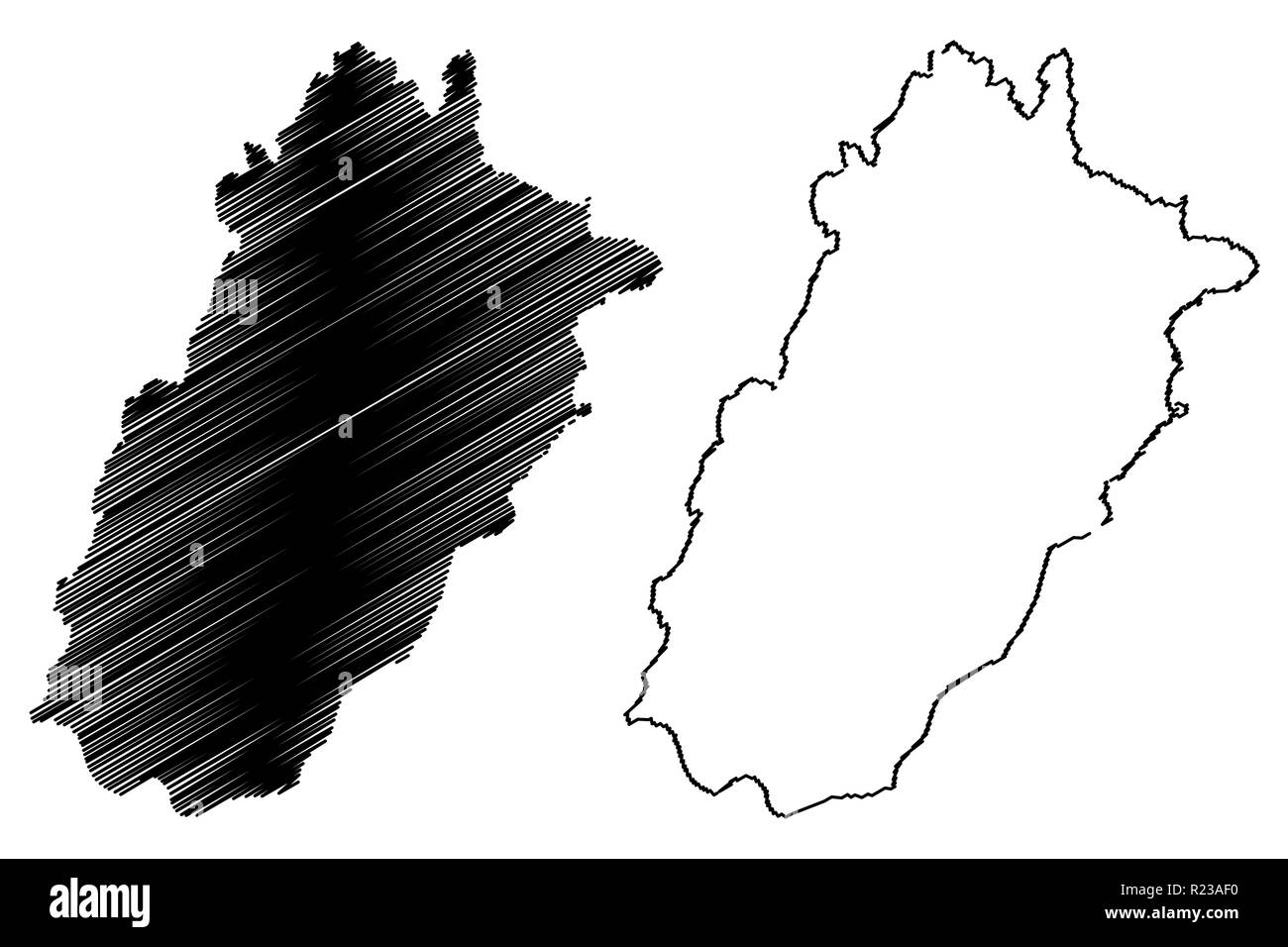 Il Punjab (provincia del Pakistan, la Repubblica islamica del Pakistan, le unità amministrative e i distretti del Pakistan) mappa illustrazione vettoriale, scribble schizzo P Illustrazione Vettoriale