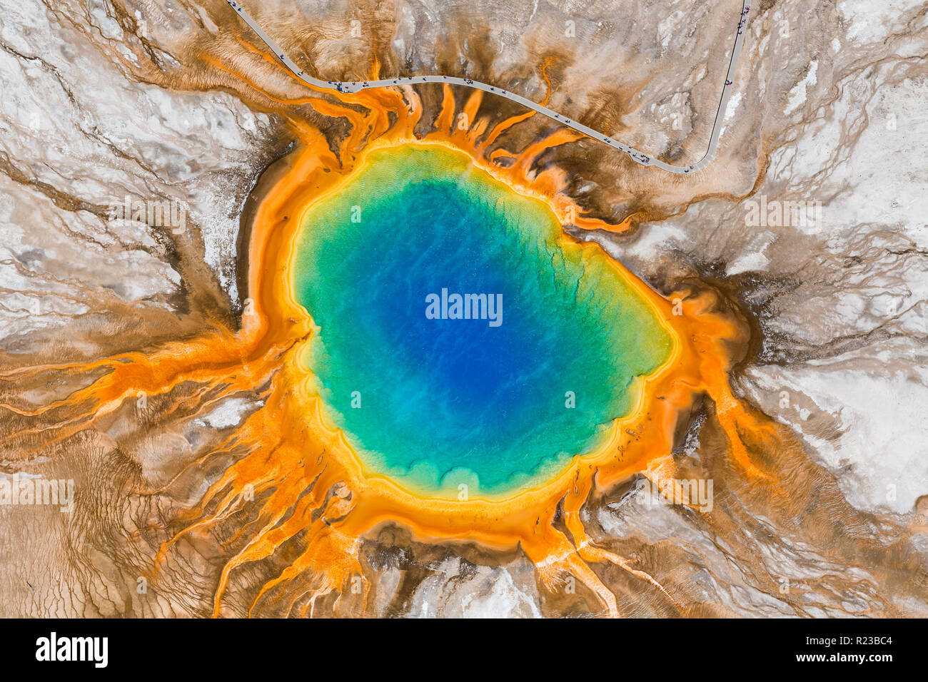 Grand Prismatic Spring, Midway Geyser Basin, il Parco Nazionale di Yellowstone, Wyoming USA Foto Stock