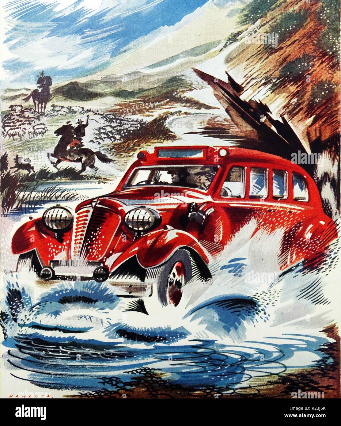 Illustrazione a colori raffigurante uno del nuovo servizio con vetture gestite dal Dominon ferroviaria del dipartimento in Nuova Zelanda. Datata 1939 Foto Stock