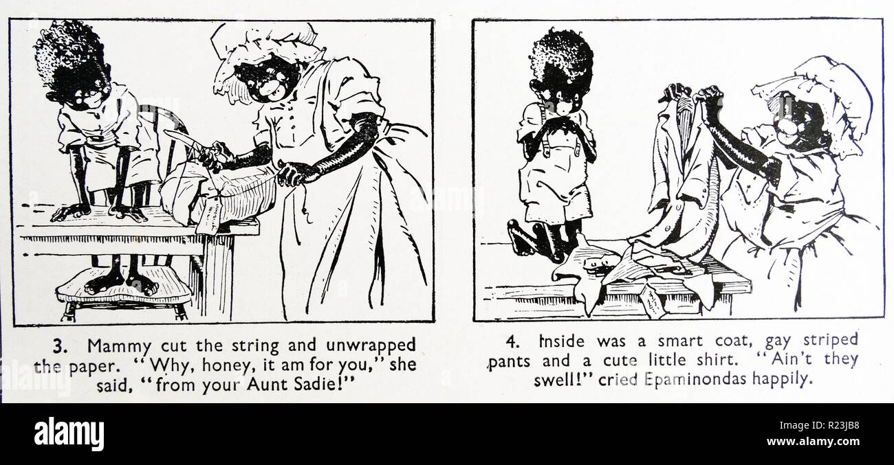 Epaminondas e sua zia ' serie di libri per bambini scritto da Sara Cone Bryant e illustrato da Inez Hogan. Pubblicato nel 1907. Il carattere Epaminondas è un giovane ragazzo nero e le storie sono basate su racconti popolari dal sud degli Stati Uniti degli Stati Uniti illustrata con gli stereotipi di afro-americani, il Epaminondas libri è stato criticato come avente connotazioni razziste e stereotipi. Foto Stock
