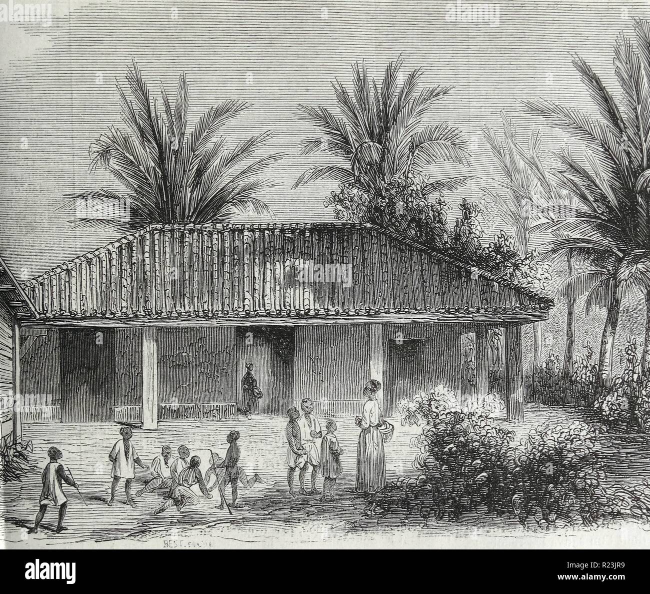 Di schiavi africani i bambini a bambini in casa i Caraibi francesi 1850 Foto Stock