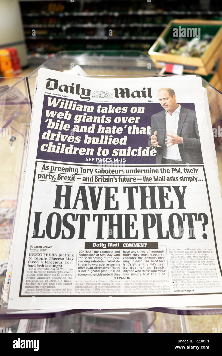 Quotidiano Daily Mail in primo piano "Essi hanno perduto la trama?' su Brexit a Londra REGNO UNITO 16 Novembre 2018 Foto Stock